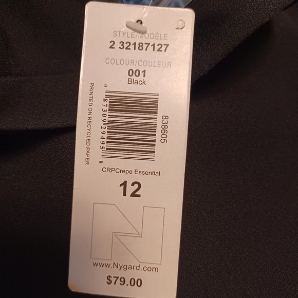 Peter Nygard Crepe Essential High Rise Slack, Black, Pockets 30" inseam - Picture 5 of 5